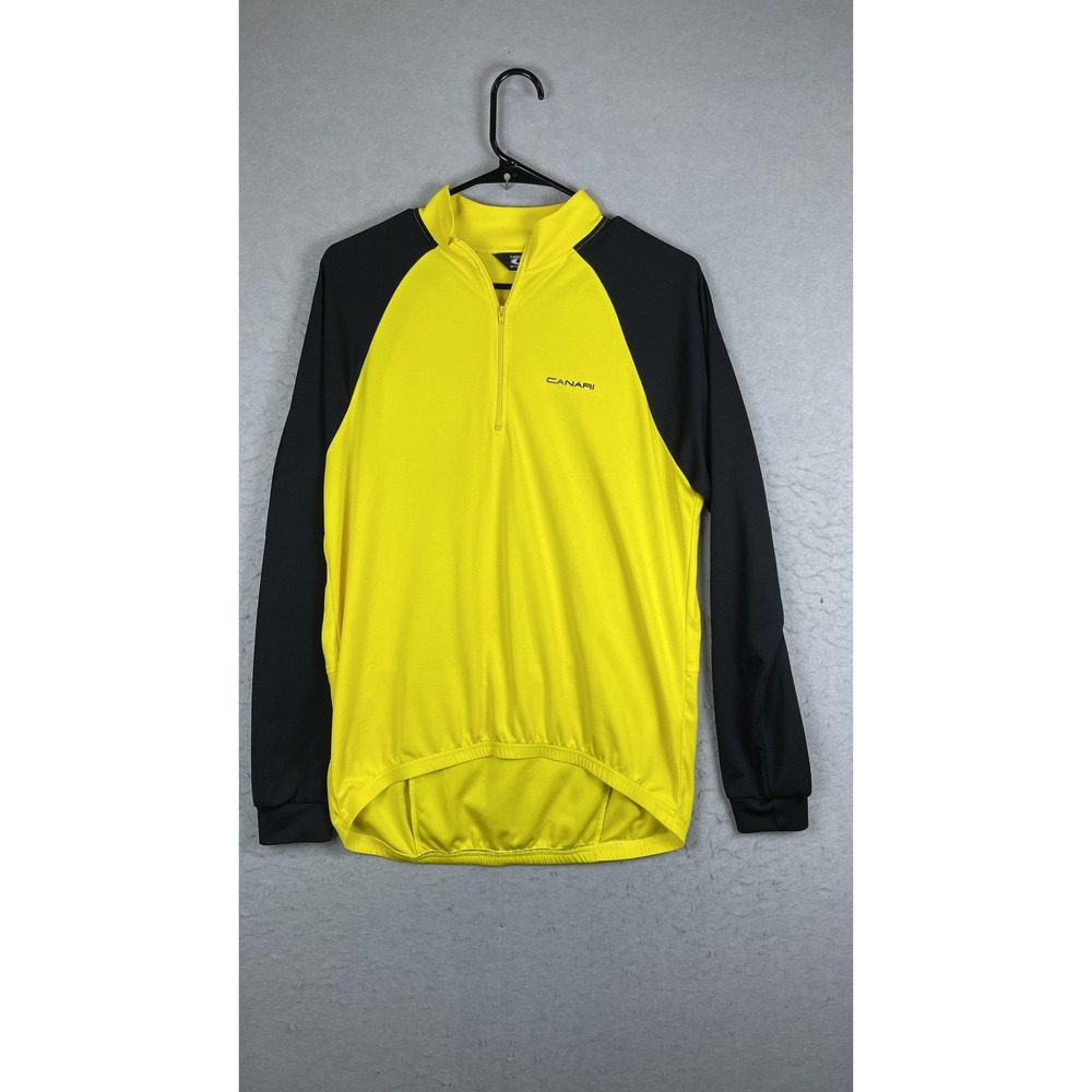 Canari Cycling Jersey Yellow Black Long Sleeve 1/4 Zip Mens‎ Bike Cycling Top